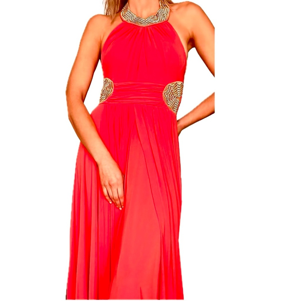Chic Strapless Coral Dress with Beaded Accents
